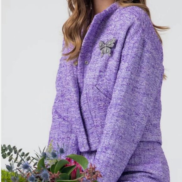 IRO Paris Nolun Tweed Jacket Purple/Silver Size S/36 NWT - Picture 1 of 16